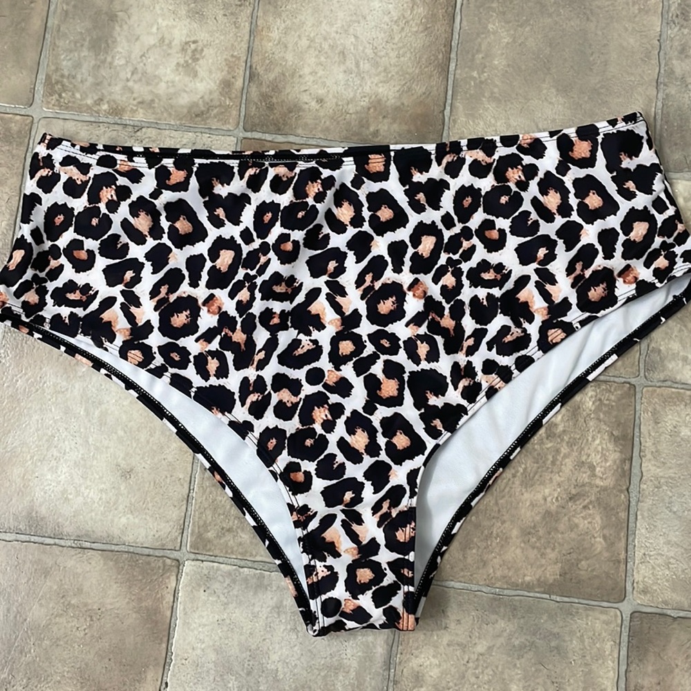 Leopard print high waisted bikini bottoms